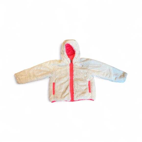 🌸 North Face Reversible Mossbud Swirl Jacket Pink Girls 6-8 Fuzzy Fleece - Picture 2 of 7